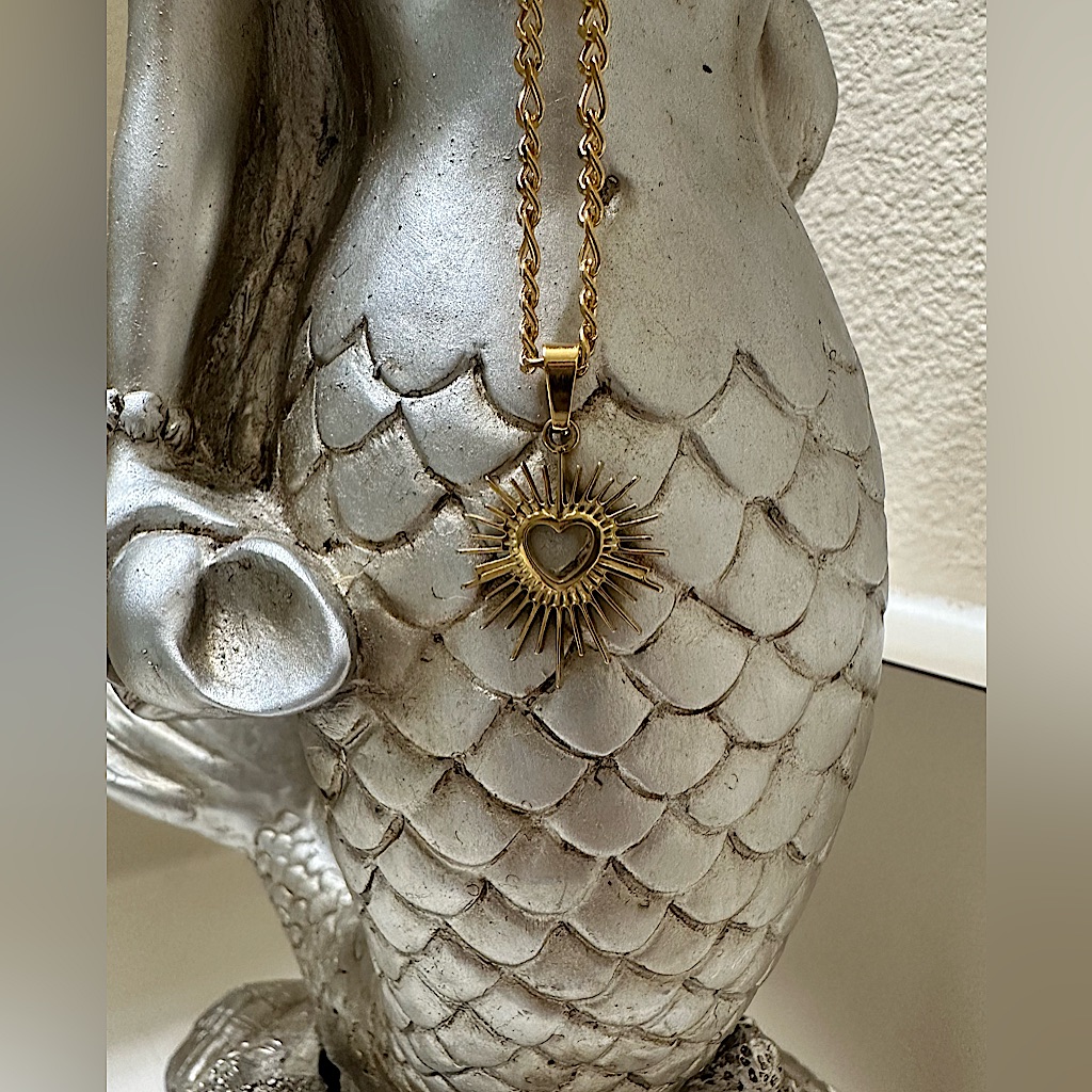 Stainless Steel Heart With Rays Pendant Necklace